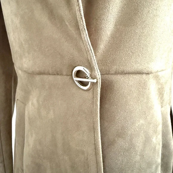 Anthropologie Solitaire Green Faux Suede Trench Coat Size Small - Picture 2 of 4